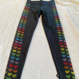 NWOT- Terez Dark Navy Blue Leggings W/ RAINBOW HEART Pattern, MED